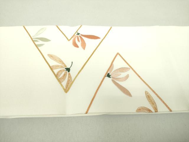 平和屋着物●塩瀬　つけ帯　駒刺繍　総刺繍　舞花文　金糸　正絹　逸品　DAAJ9079ps 平和屋着物○塩瀬 つけ帯 駒刺繍 総刺繍 舞花文 金糸 正絹 逸品