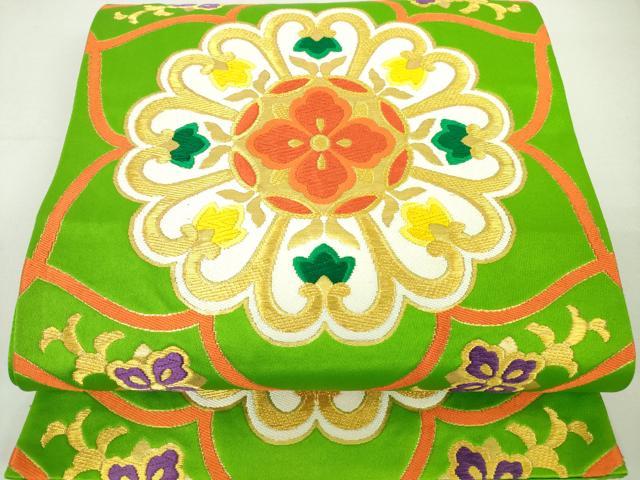 平和屋1□六通柄袋帯 唐織 正倉院吉祥花文 金糸