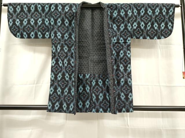 平和屋着物●和装コート　久留米絣　単衣　綿　花菱文　逸品　DAAK9357cm