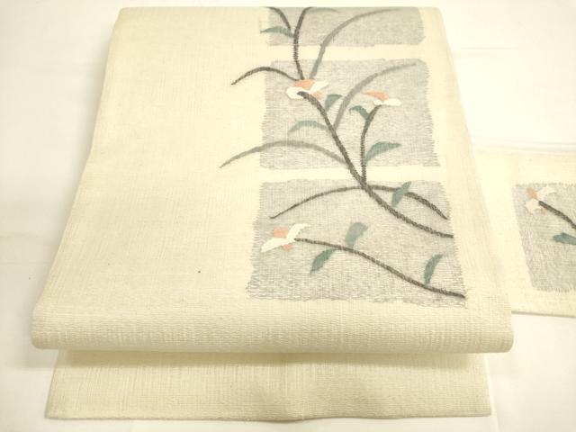 平和屋着物▽九寸名古屋帯　スリーシーズン　春夏秋　すくい織　枝花文　正絹　逸品　DAAL4720tw