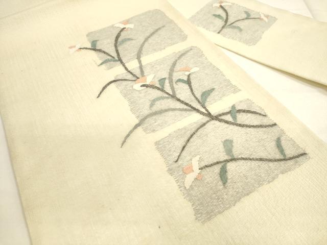 平和屋着物▽九寸名古屋帯　スリーシーズン　春夏秋　すくい織　枝花文　正絹　逸品　DAAL4720tw_1