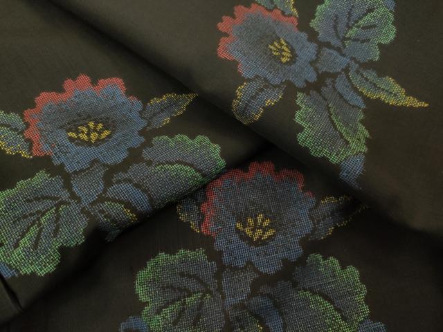 平和屋着物●本場大島　9マルキ　地空き　草花文　正絹　逸品　DAAL7179du