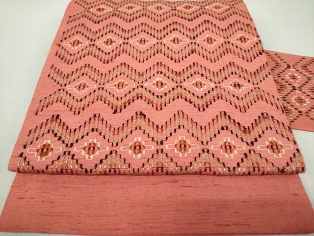 平和屋着物●極上　本場琉球　読谷山花織　紬地　九寸名古屋帯　横段文　正絹　逸品　未使用　DAAM8373ps