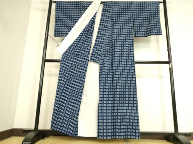 平和屋着物○久留米絣 単衣 変わり格子花文 綿 逸品 CAAW7235yc