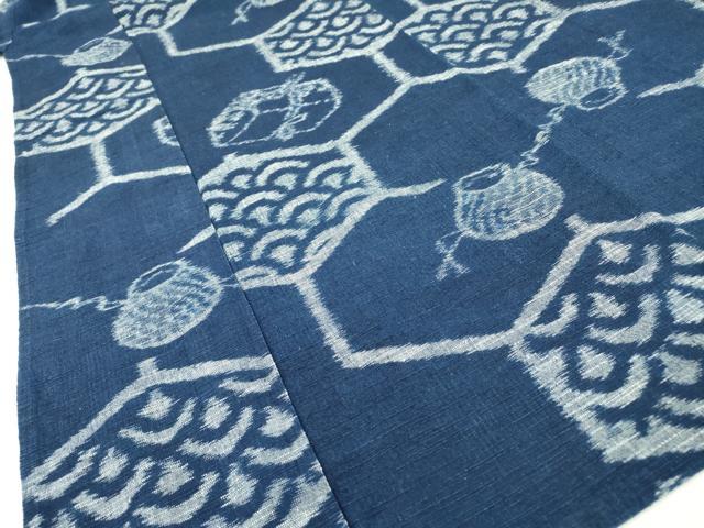 平和屋本店□極上 久留米絣 単衣 綿 麻の葉 七宝 花間道 逸品