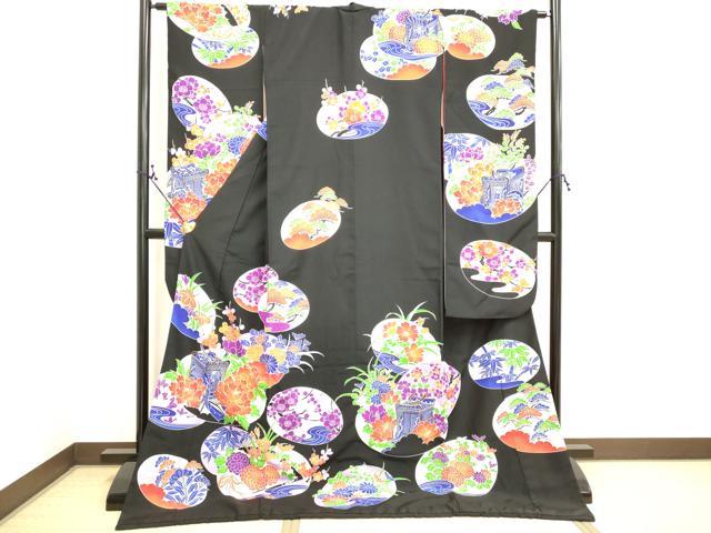 平和屋本店●お引きずり・お引き摺り・引き振袖　和装　結婚式　舞妓　芸妓　芸者　衣装　駒刺繍　御所車花文　逸品　DAAO4585tw