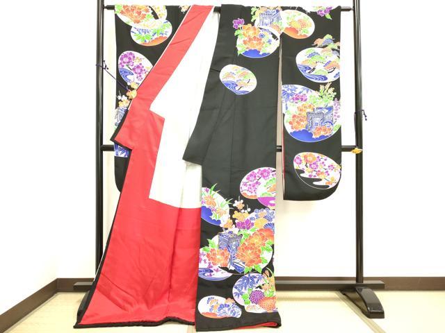 平和屋本店●お引きずり・お引き摺り・引き振袖　和装　結婚式　舞妓　芸妓　芸者　衣装　駒刺繍　御所車花文　逸品　DAAO4585tw 平和屋本店○お引きずり・お引き摺り・引き振袖 和装 結婚式 舞妓 芸妓