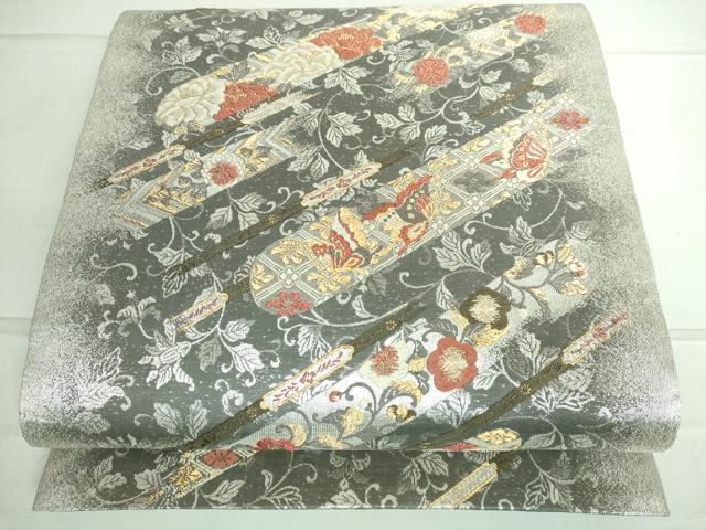 平和屋着物●西陣の名門　加納幸謹製　六通柄袋帯　唐織　花蝶文　金銀糸　正絹　逸品　DAAP1634ic