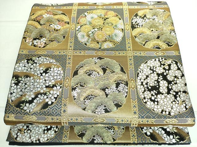 平和屋着物●六通柄袋帯　唐織　格天市松文　金糸　正絹　逸品　DAAP1653ic