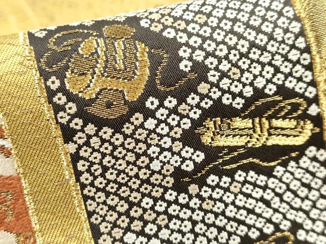 平和屋着物●西陣の名門　加納幸謹製　六通柄袋帯　唐織　短冊花文　金糸　正絹　逸品　DAAP1775ic 平和屋着物○西陣の名門 加納幸謹製 六通柄袋帯 唐織 短冊