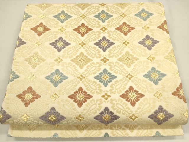 平和屋着物●六通柄袋帯　唐織　七宝花菱文様　金糸　正絹　逸品　DAAP1791ic