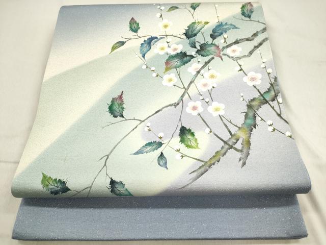 平和屋着物●太鼓柄袋帯　志行　手描き　枝梅　金通し地　正絹　逸品　DAAP1794ic