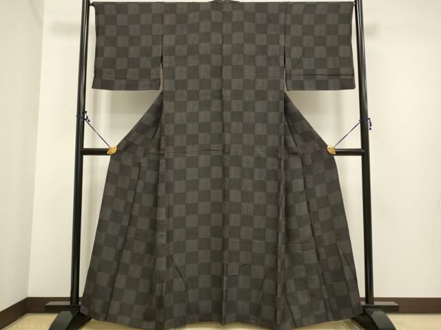 平和屋着物▽上質な小紋 単衣 市松文様 正絹 逸品 DAAP7406du