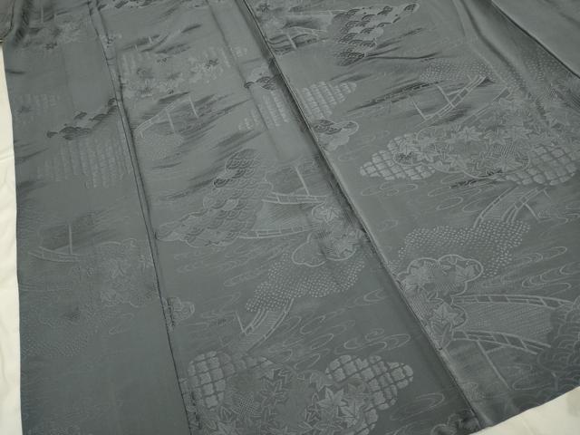 平和屋着物▽上質な色無地　単衣　雲取吉祥風景地紋　灰色　正絹　逸品　DAAP7412du 平和屋着物▽上質な色無地 単衣 雲取吉祥風景地紋 灰色