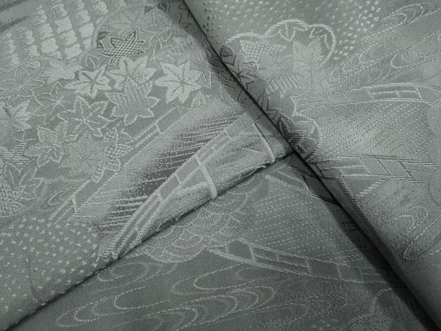 平和屋着物▽上質な色無地　単衣　雲取吉祥風景地紋　灰色　正絹　逸品　DAAP7412du