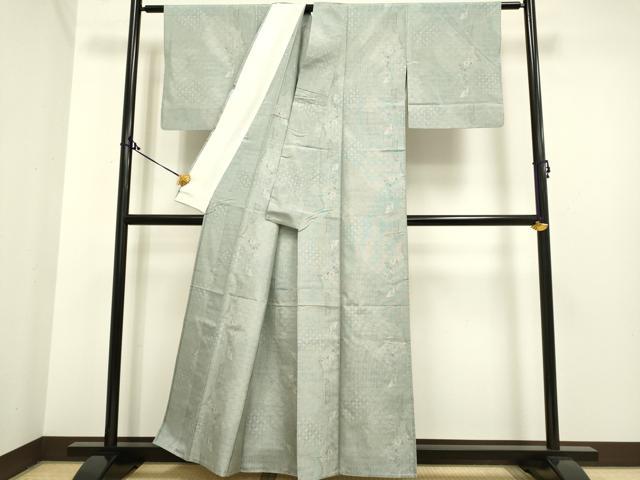 平和屋着物▽本場大島紬 単衣 白大島 9マルキ 色紙重ね花文