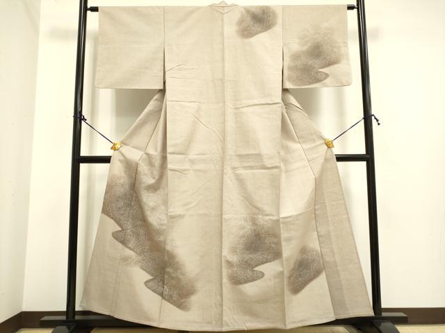 平和屋着物▽訪問着　単衣　紬地　草花文　正絹　逸品　DAAP7429du