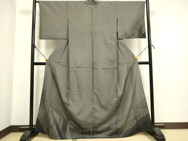 平和屋着物▽本塩沢　単衣　幾何学文様　正絹　逸品　DAAP7438du