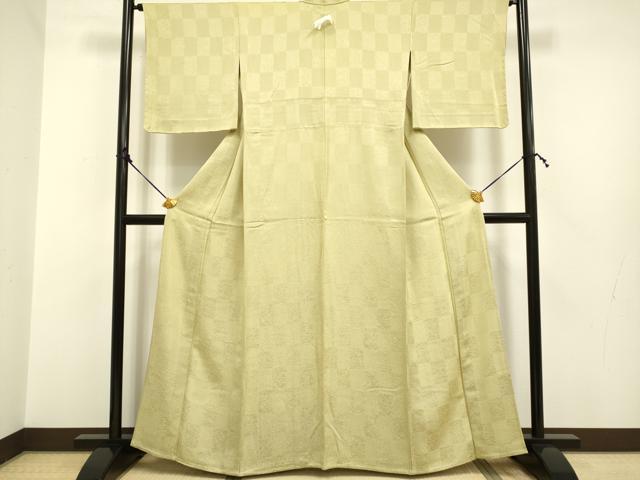 平和屋着物▽上質な色無地　単衣　市松花地紋　桑染色　さが美扱い　正絹　逸品　DAAP7444du 平和屋着物▽上質な色無地 単衣 市松花地紋 桑染色 さが美