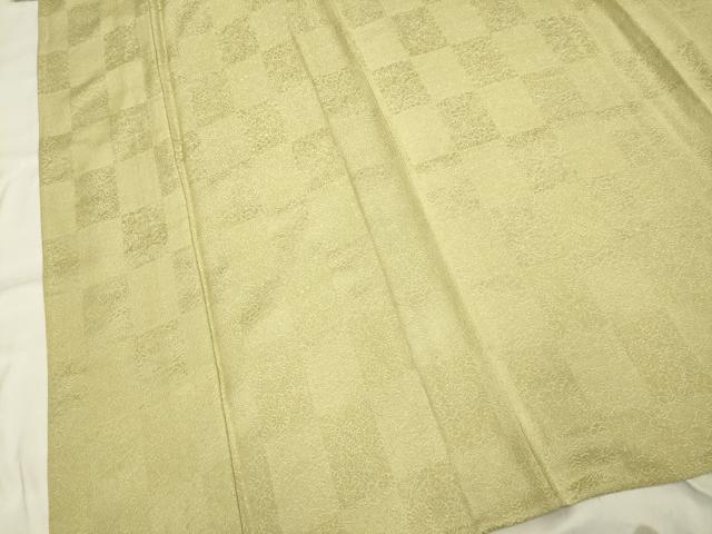 平和屋着物▽上質な色無地　単衣　市松花地紋　桑染色　さが美扱い　正絹　逸品　DAAP7444du 平和屋着物▽上質な色無地 単衣 市松花地紋 桑染色 さが美