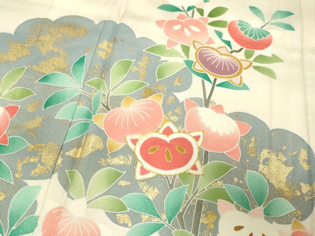 平和屋着物▽東京手描友禅　安達雅一　訪問着　単衣　駒刺繍　橘　金彩　正絹　逸品　DAAP7464du 平和屋着物▽東京手描友禅 安達雅一 訪問着 単衣 駒