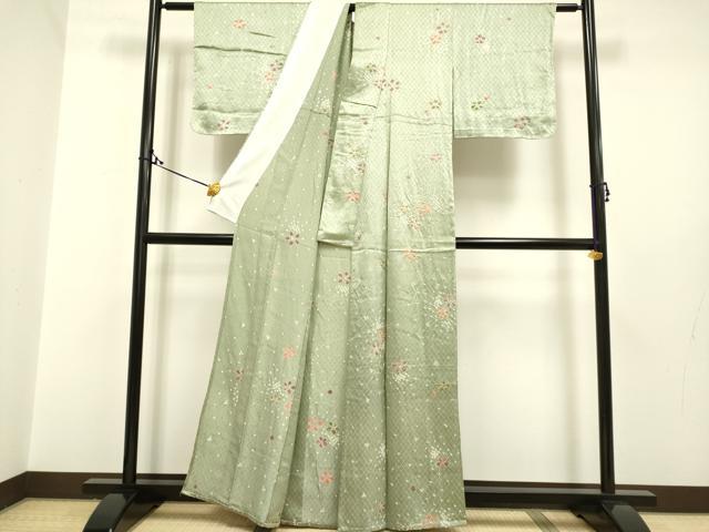 平和屋着物▽上質な小紋 単衣 絞り 舞花文 正絹 逸品 DAAP7466du 小紋