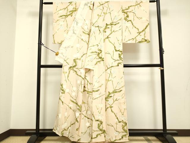 平和屋着物▽上質な小紋 単衣 枝梅文 暈し染め 正絹