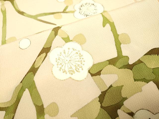平和屋着物▽上質な小紋　単衣　手描き　枝梅文　金彩　鬼しぼ縮緬　正絹　逸品　DAAP7471du 平和屋着物▽上質な小紋 単衣 手描き 枝梅文 金彩 鬼しぼ
