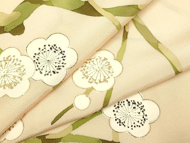 平和屋着物▽上質な小紋　単衣　手描き　枝梅文　金彩　鬼しぼ縮緬　正絹　逸品　DAAP7471du