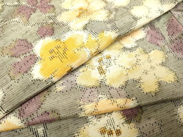 平和屋着物▽上質な紬　単衣　草花文　正絹　逸品　DAAP7475du