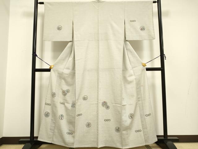 平和屋着物▽本塩沢　訪問着　単衣　作家物　やまだ織　型染　花鳥丸文　正絹　逸品　DAAP7514du