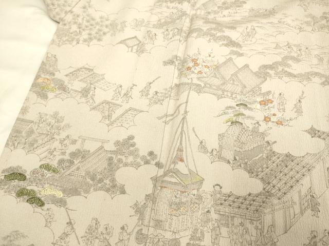 平和屋着物▽創業460年・千總 訪問着 単衣 刺繍 手描き 人物