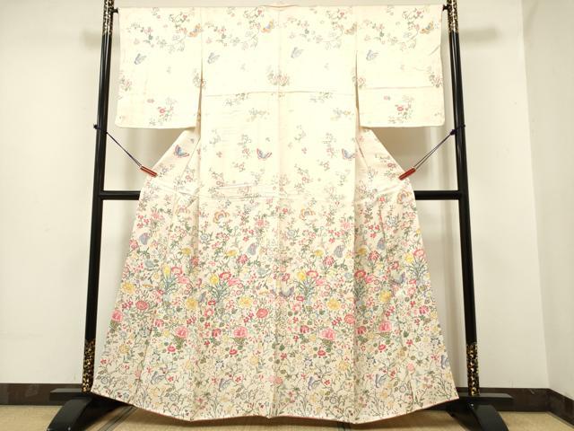 平和屋着物●付下げ　手描き　舞蝶草花文　正絹　逸品　DAAP7831yyy