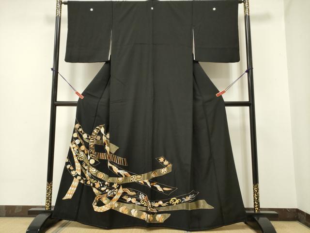 平和屋着物●豪華黒留袖　総刺繍　竹屋町刺繍　熨斗花文　金糸　正絹　逸品　DAAP7874yyy