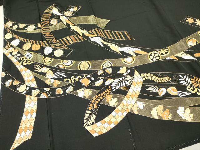 平和屋着物○豪華黒留袖 総刺繍 竹屋町刺繍 熨斗花文 金糸