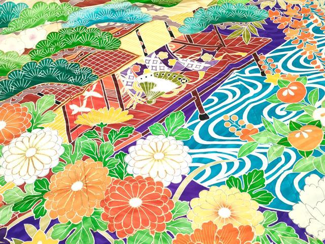 平和屋着物○豪華振袖 駒刺繍 渡橋風景花文 金彩 正絹 逸品 DAAV6609ps