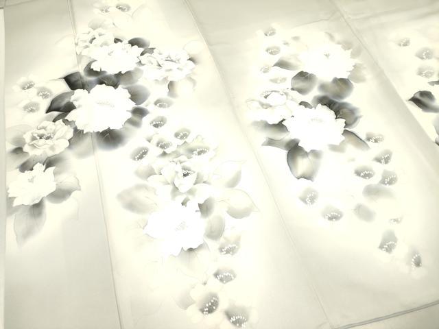 平和屋着物○訪問着 手描き 草花文 暈し染め 銀彩 正絹 逸品