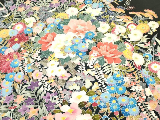 平和屋着物○本加賀友禅作家 土田外男 黒留袖 草花文 正絹