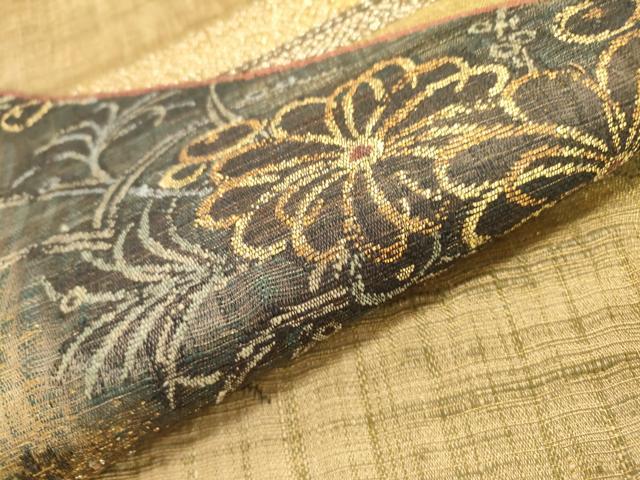 平和屋着物○西陣 老舗 渡文謹製 手織 すくひ 両面 太鼓柄袋帯