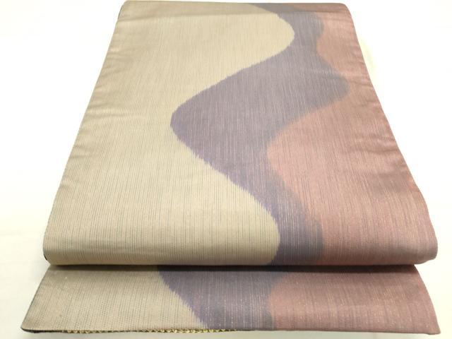 平和屋着物○両方向 両面全通柄袋帯 よろけ縞 金銀糸 正絹 逸品