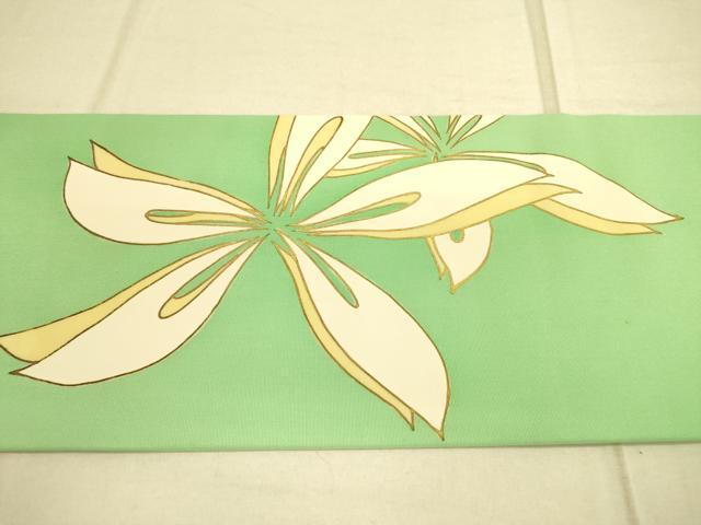 平和屋着物◎塩瀬 九寸名古屋帯 手書き 舞花文 正絹 逸品 BAAU6007yc