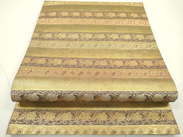 平和屋着物●西陣織　陰山織物謹製　箔屋清兵衛　九寸開き名古屋帯　横段花唐草文　金糸　引箔　正絹　逸品　DAAQ2476fe