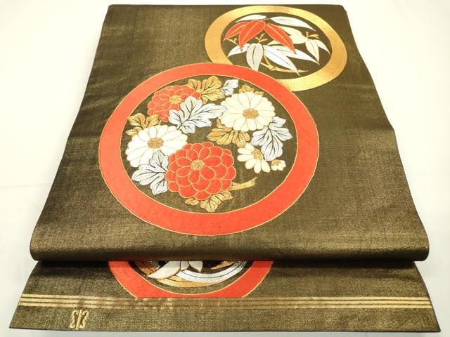 平和屋着物●西陣　川島織物　丸帯　駒刺繍　花丸文　金銀糸　正絹　逸品　DAAQ2498fe