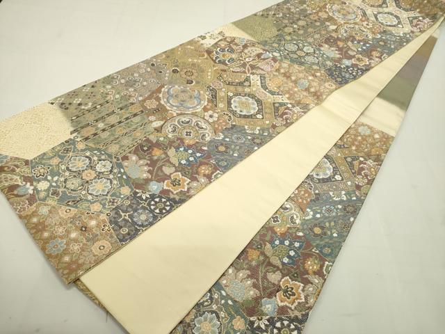 平和屋着物●六通柄袋帯　唐織　切嵌花文　金糸　正絹　逸品　未使用　DAAQ2685ps 平和屋着物○六通柄袋帯 唐織 切嵌花文 金糸 正絹 逸品