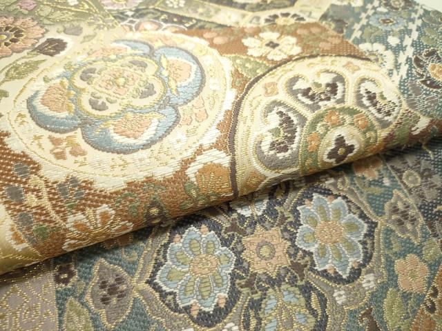 平和屋着物●六通柄袋帯　唐織　切嵌花文　金糸　正絹　逸品　未使用　DAAQ2685ps 平和屋着物○六通柄袋帯 唐織 切嵌花文 金糸 正絹 逸品