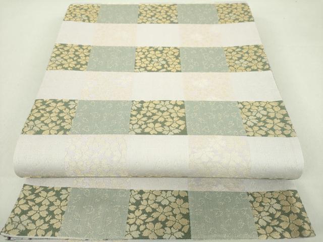 平和屋着物◎六通柄袋帯 市松文様 金糸 正絹 逸品 未使用 AAAW3519dt