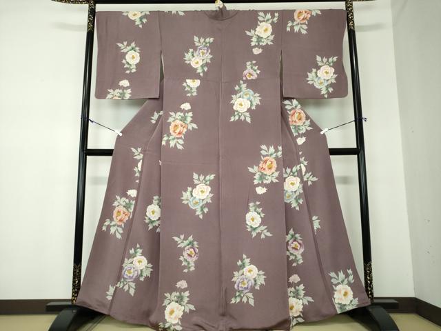 平和屋着物●上質な小紋　牡丹文　鬼しぼ縮緬　金彩　正絹　逸品　DAAQ2789ps