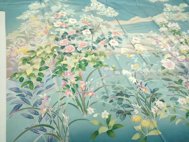 平和屋着物○訪問着 友禅 作家物 草花文 暈し染め 正絹 逸品