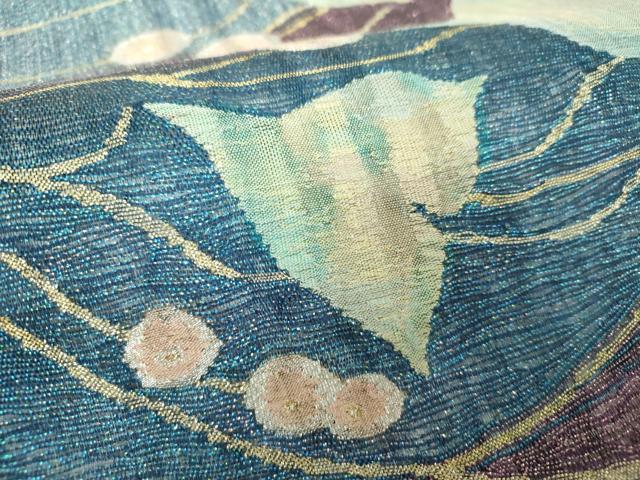 平和屋着物○太鼓柄袋帯 草花文 金銀糸 正絹 逸品 DAAQ2820ps 袋帯