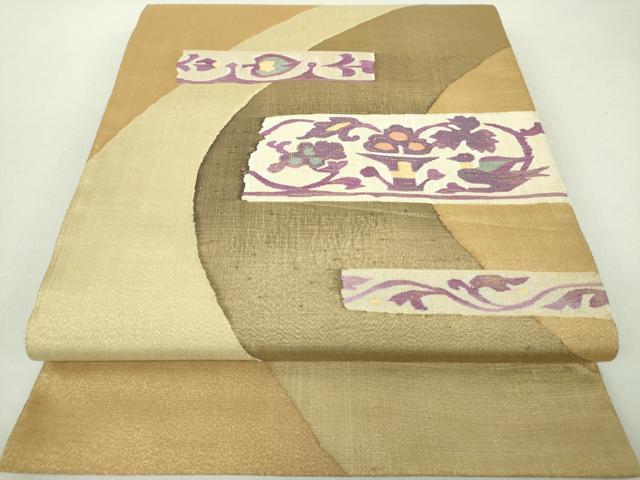 平和屋着物●京の名門　じゅらく謹製　帝王紫　太鼓柄袋帯　横段花鳥文　金糸　反端付き　正絹　逸品　DAAQ2837ps